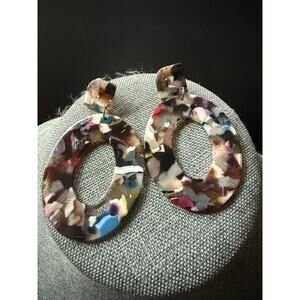 Acrylic Colorful Dangle Drop Earrings Hoop Mod Artsy Pierced Art To Wear Hippie